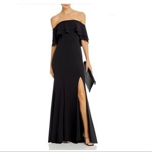 Aqua Off-the-shoulder Scuba Crepe Gown